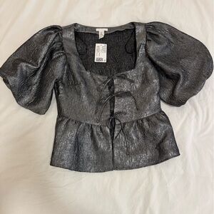 NWT H&M Metallic Puff Sleeve Top